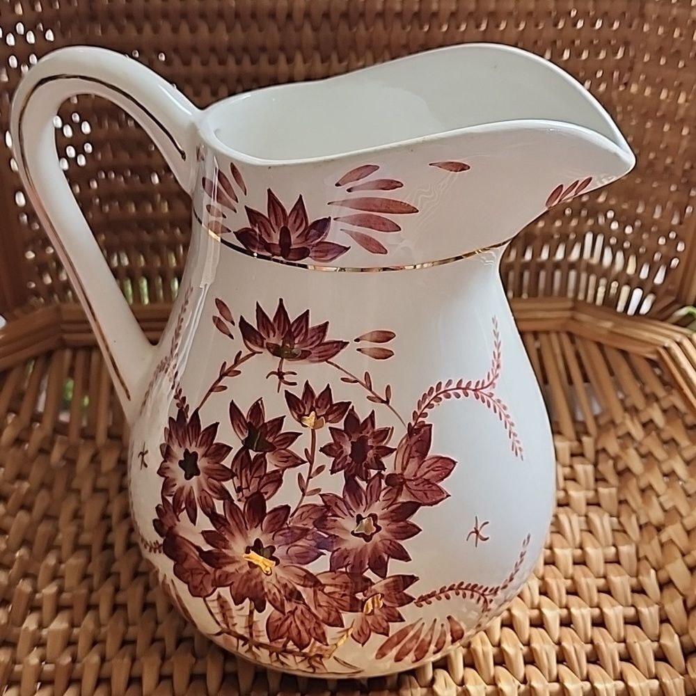 Floral Pitcher Gold Tone Accent
